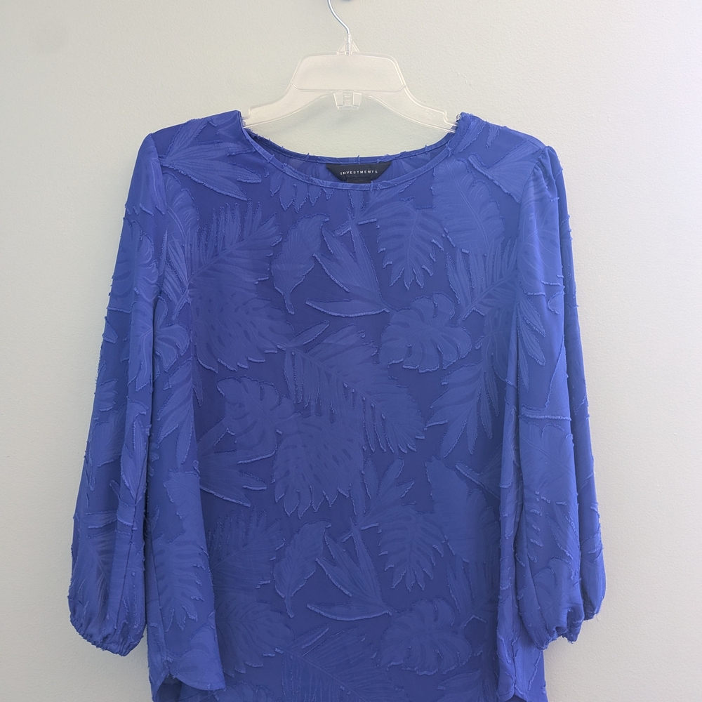 Investments Royal Blue Leaf Pattern Blouse